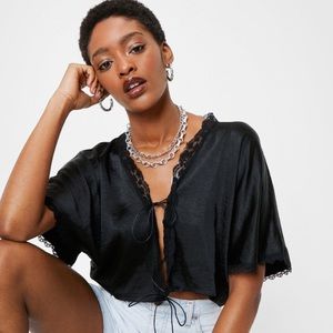 Nasty Gal - Tie Front Lace Cropped Blouse